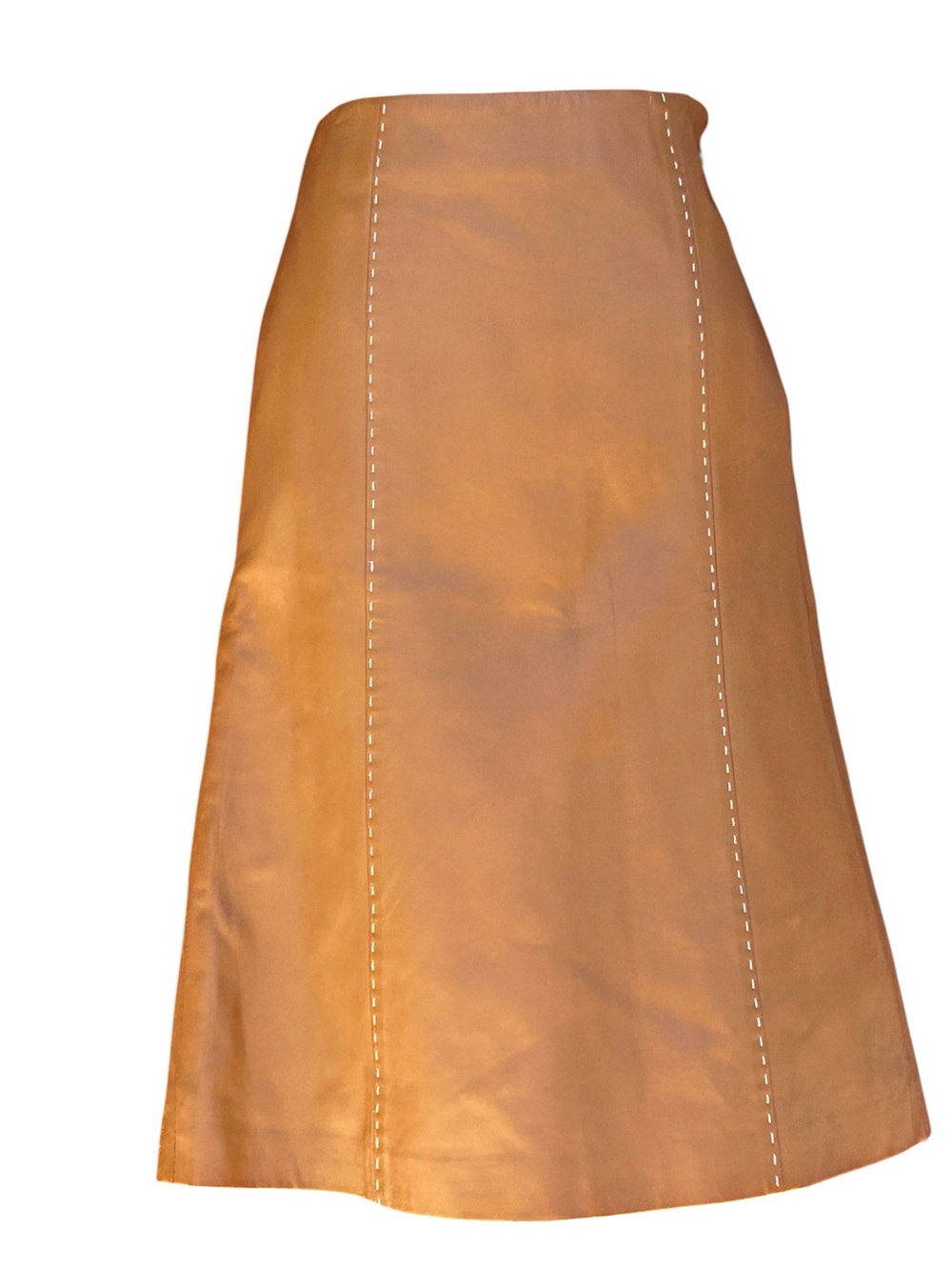 THEORY s4 leather A-line midi-hi waist-lined-paneled w/top stitching-looks NEW